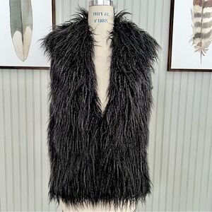 Halston Shaggy Fur Almost Black Vest